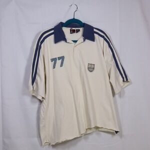 Bugle Boy Polo Shirt Mens Large Cream Navy Vintage 77 Graphic Sporty Preppy